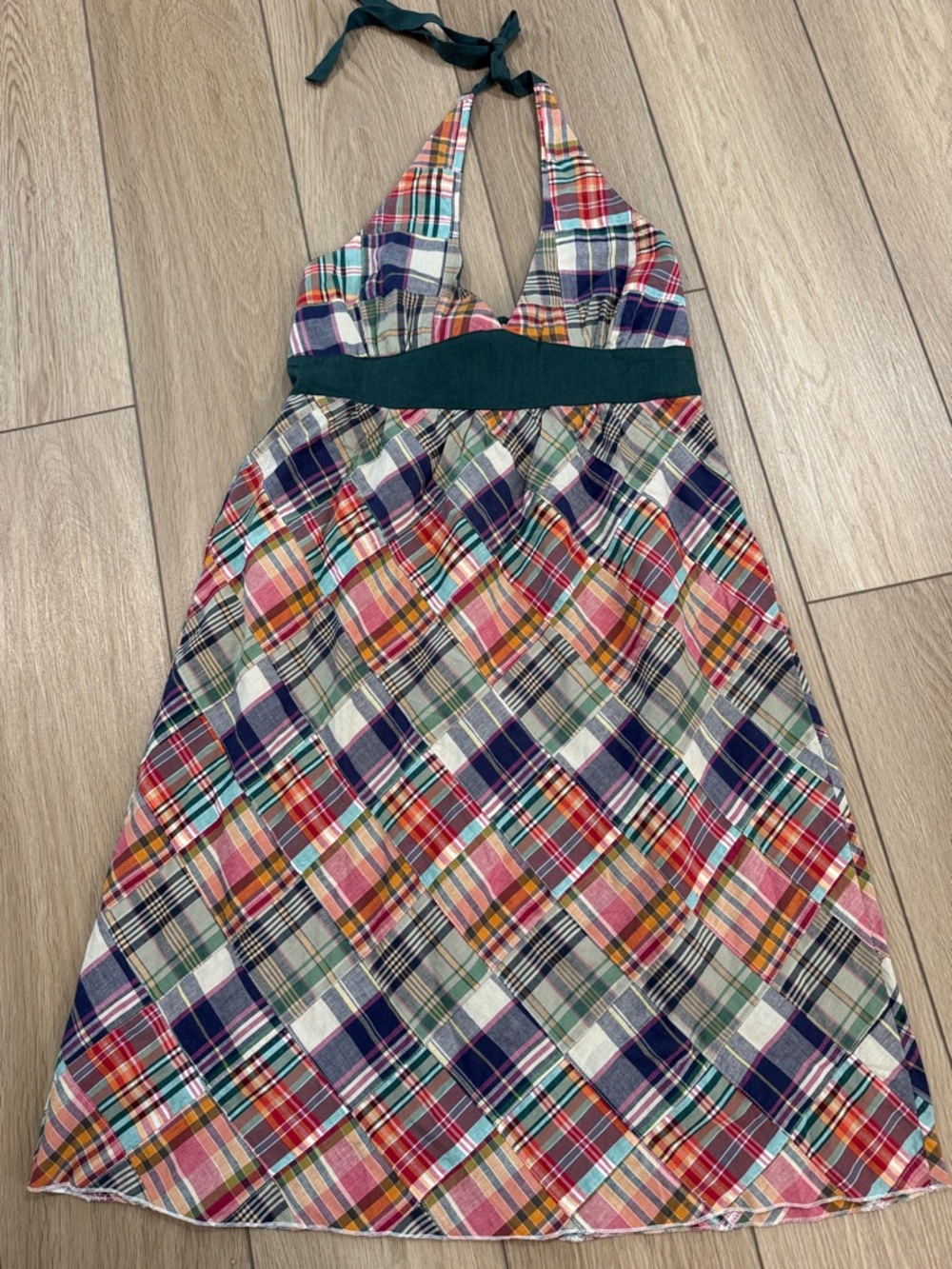 Y2K She’s Cool Patchwork Plaid Halter Dress Sz XL Cotton Midi Dress babydoll